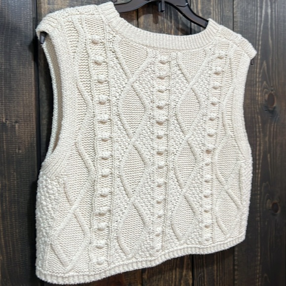 Zara Cropped Sweater Vest S Cream Ivory Cable Knit Popcorn Chunky Fall Preppy - Picture 5 of 7
